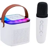 Sonstiges Haut-parleur karaoké Bluetooth Mini boîte à musique avec microphone et spectacle de lumière RGB - Haut-parleur de fête avec 9 effets sonores - Compact et léger - Blanc