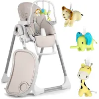 Nukido Chaise à manger pour enfants avec table, chaise longue Belo gris + bandeau avec jouets