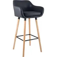 CLP Tabouret de bar Grant similicuir Structure en bois de hêtre jusqu'à 150 kg avec repose-pieds,noir