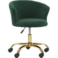Vinsetto Chaise bureau ergonomique en polaire Teddy, chaise coiffeuse, fauteuil pivotante avec hauteur réglable, assise rembourrée et piètement acier doré, pour bureau, salon, chambre, vert