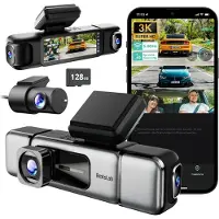 SmartAI BOTSLAB Dashcam 4 canaux avant arrière de voiture, 4 canaux 3K+3 * 1080P, caméra de voiture avec carte SD 128GB, GPS 5GHz WiFi,3.18" écran IPS,Super vision de nuit