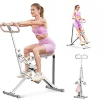 Merach Appareil de Fitness , Type Équitation, Résistance Réglable, Écran LCD, Charge 160kg, Pliable, Pour Abdos/Jambes/Dos, Blanc