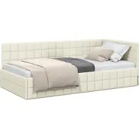 vidaXL Cadre de lit d'angle avec tête de lit Crème 90 cm x 200 cm Velours
