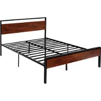 Vevor Cadre de lit (Queen Size), cadre de lit plateforme en métal avec tête et pied de lit en bois brun de style rétro, grand espace de rangement sous le lit, antidérapant, pas de boxspring nécessaire