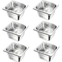 Vevor Récipients Gastronorm poêle d'hôtel (taille 1/6) 6 pcs. 1,7 L, récipients réutilisables (10 cm de profondeur), rangement traiteur inoxydable, paniers repas pour fête restaurant buffet