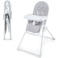 Kinderkraft Chaise haute BINCI - Pliable, ultralégère (5 kg), plateau réglable sur 3 positions avec porte-gobelet, harnais 5 points, gris clair