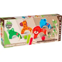 Planete Bois - Jeu de croquet animalier -- 053342-2 à 6 joueurs - Multicolore - Bois - Jouet pour enfants - Jeu d'adresse en plein air - 76 cm x 14 cm - À partir de 3 ans.