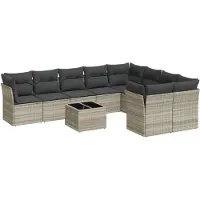vidaXL Ensemble de 10 canapés de jardin avec coussins gris clair Poly rotin