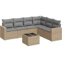 vidaXL Ensemble de salon de jardin 7 pièces avec coussins Beige Poly Rattan