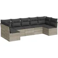 vidaXL Ensemble de salon de jardin 7 pièces avec coussins gris clair Poly rotin