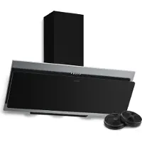 Klarstein Alessia Hotte Aspirante 90 cm - Hotte Décorative Inclinée, 404 m³/h, A+++, LED, 3 Vitesses & Boost, Filtre Charbon, Inox & Verre Noir, Recyclage ou Évacuation, Silencieuse