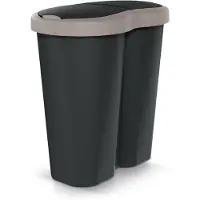 Prosperplast Corbeille à déchets Compacta R Duo marron/noir capacité 40L un compartiment deux couvercles NDRF40-WG5C_S411
