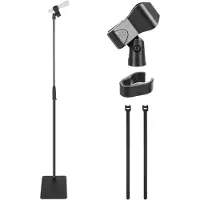 Pyle Support de microphone, Base carrée, Réglable en hauteur, Avec adaptateur universel 5/8", Clip pour microphone, Idéal pour les studios et les concerts