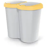 Prosperplast Poubelle Compacta B Duo, jaune/ashmir Capacité 40 l un compartiment deux couvercles montage mural NDBS40-1215C_427C
