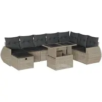vidaXL Ensemble de salon de jardin 9 pièces avec coussins gris clair Poly rotin