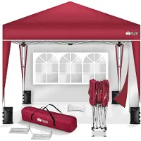 Tillvex Pavillon 3x3m imperméable rouge - avec 2 parties latérales | Pop-Up Pliable réglable en hauteur | Tente de jardin protection UV 50+ | Tente de réception avec sac pour le jardin