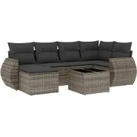 vidaXL Ensemble de salon de jardin 7 pièces avec coussins Gris Poly rotin
