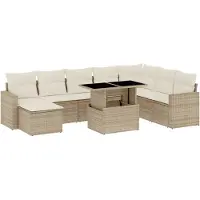 vidaXL Ensemble de salon de jardin 9 pièces avec coussins beige Poly rotin