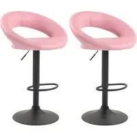 CLP Lot de 2 tabourets de bar Olinda en similicuir, réglables en hauteur et pivotants, couleur rose, structure noire