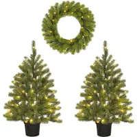 Black Box Trees Nagoya Ensemble sapin de Noël et couronne de Noël - 2 sapins de Noël artificiels et 1 couronne avec éclairage LED - Vert