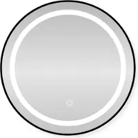 Sensahome Miroir de salle de bain rond à LED - Miroir mural à intensité variable avec éclairage - cadre métallique - 2700K/4500K/6400K - 60 cm - noir