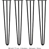 Monster 4 pieds de table en hairpin, longueur 71 cm, avec 3 barres, diamètre 12 mm, couleur noire