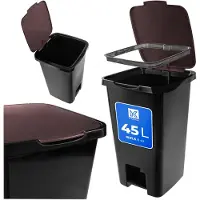 Kadax Poubelle à pédale 45 litres, Poubelle avec pédale et couvercle, Grande poubelle pour le tri des déchets, Poubelle à pédale en plastique, Poubelle avec pédale (Marron)