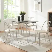En.casa Ensemble de salle à manger 'Omso' 5 pièces table de salle à manger avec 4 chaises 110 x 70 cm plateau de table rectangulaire gris/blanc