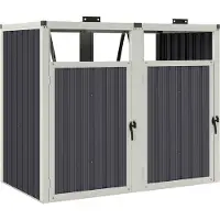 Outsunny Abri Poubelles Double - Cache Poubelles 2 X 240l - Portes, Couvercles - Tôle Acier Ondulé Blanc Gris