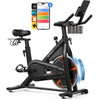 Merach Vélo d'appartement magnétique , volant d'inertie 8 kg, 8 niveaux de résistance, écran LCD, APP compatible, charge 150 kg, silencieux