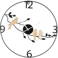 Gilde Wanduhr, rund, "Vögel auf Ast", Vogelmotiv, Metall, schwarz, VE 1, L. 3 cm, D. 50 cm