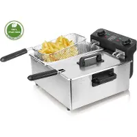 Emerio Friteuse double – 2 × 3 litres – Sans PFAS – Thermostat réglable – Zone froide – Acier inoxydable – DF-120485