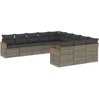 vidaXL Ensemble de salon de jardin 11 pièces avec coussins Gris Poly rotin