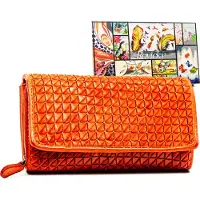 NAN Rovicky | Portefeuille en cuir structuré 3D, avec fonctionnalité RFID, orange, 17x10 cm
