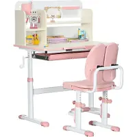 HOMCOM Ensemble bureau et chaise pour enfants, hauteur réglable et plateau inclinable 0-60°, chaise de table d'étude scolaire pour enfants, tiroir, étagères, porte-stylo et repose-pieds intégré, rose