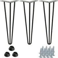 B&B Jeu de 4 pieds de meuble Hairpin, hauteur 41 cm, 3 tiges, noir mat avec patins en plastique, idéal pour les créations de meubles industriels et modernes.