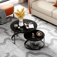 OKWISH Table basse 2 pcs, ensemble de tables en MDF pour chambre et balcon, table basse moderne pour salon, noire