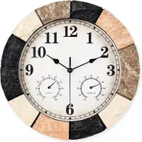 Sensahome Horloge murale YS1001 - Horloge d'extérieur étanche en résine imitation pierre - Horloge d'extérieur ronde - Ø33 cm - orange