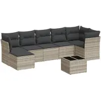 vidaXL Ensemble de jardin canapé 8 pièces avec coussins gris clair Poly rotin