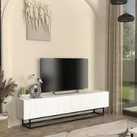En.casa Buffet TV 'Verpsboga' avec 2 portes rabattables piètement court 180 x 32 x 47 cm blanc
