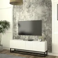 En.casa Buffet TV 'Verpsboga' avec 2 portes rabattables long piètement 135 x 32 x 47 cm blanc