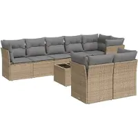 vidaXL Ensemble de salon de jardin 9 pièces avec coussins beige Poly rotin