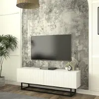 En.casa Buffet TV 'Verpsboga' avec 2 portes rabattables piètement court 135 x 32 x 47 cm blanc