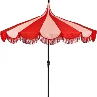 Edelman Kim Parasol rayé avec sac de transport - Parasol droit 238 x Ø235 cm - Protection solaire pour jardin ou balcon - Polyester, acier - Rouge