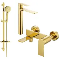 Mexen Zero SET mélangeur lavabo + bain avec accessoires DQ40, or (7113DQ40-50)