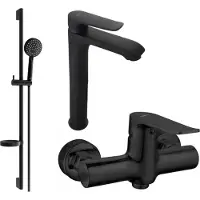 Mexen Pecos DS75 SET mitigeur de lavabo + mitigeur de douche avec accessoires , noir (72714DS75-70)