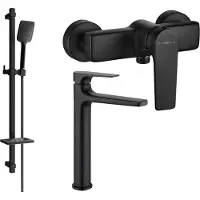 Mexen Lynx DQ62 SET mitigeur de lavabo + mitigeur de douche avec accessoires, noir (745914DQ62-70)