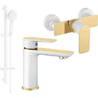 Mexen Alfa DQ40 Ensemble de mitigeurs de lavabo et de douche avec accessoires, blanc/or (745704DQ40-25)