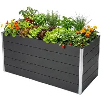 Floordirekt Potager surélevé Kasos 150x70x75 cm, en WPC, aluminium et acier, potager surélevé, résistant aux intempéries et ménageant le dos, avec fond ouvert pour éviter l'accumulation d'eau