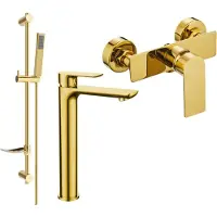 Mexen Alfa DF02 Set de mitigeurs de lavabo et de douche avec accessoires, or (745714DF02-50)